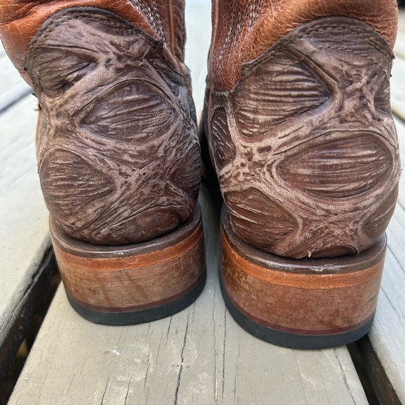 ALFA Men’s Leather Square Toe Cowboy Boots | Western Tan Brown Fish Scale | Sz 8 - Picture 2 of 10